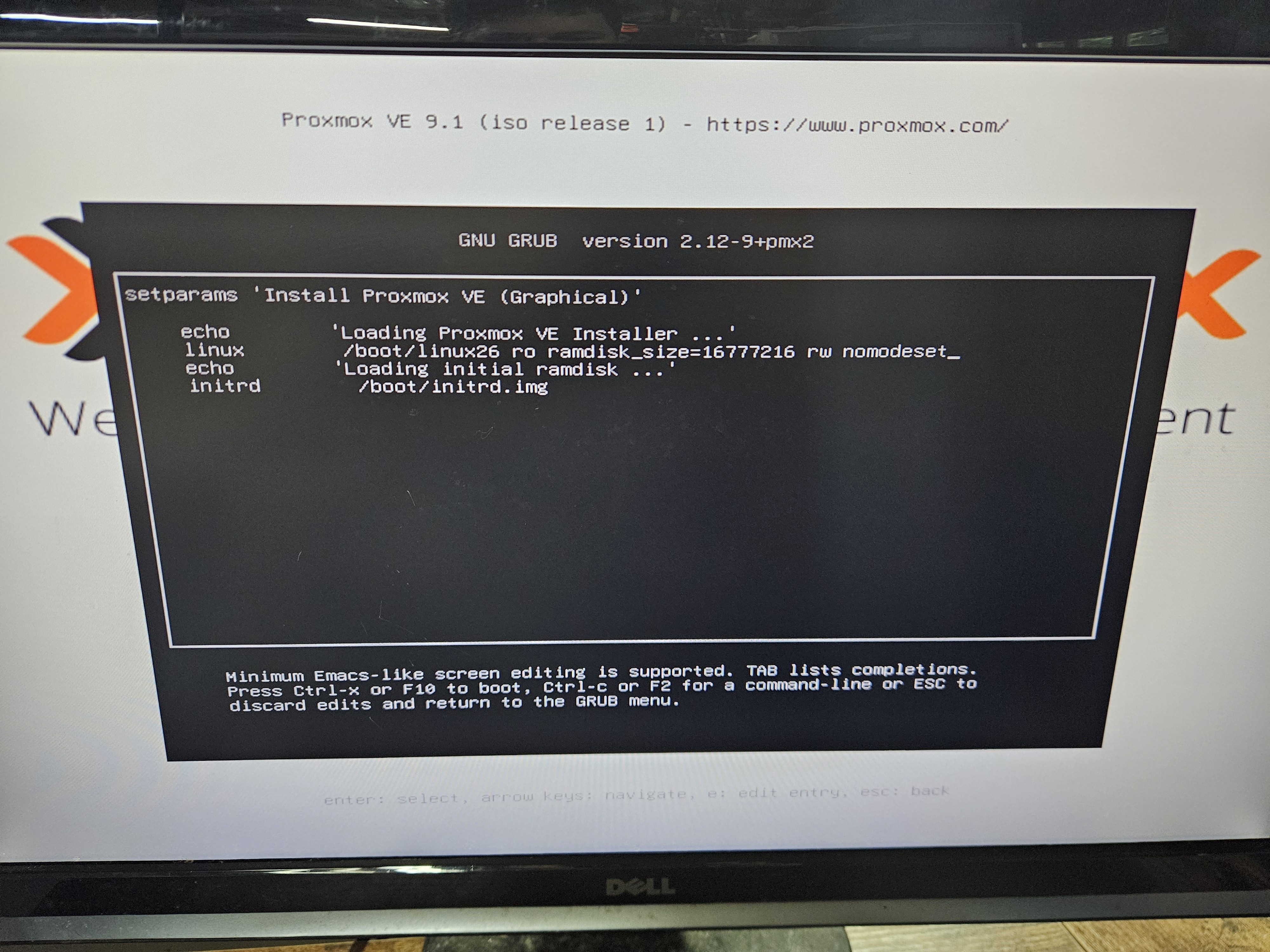 Modified boot entry with nomodeset